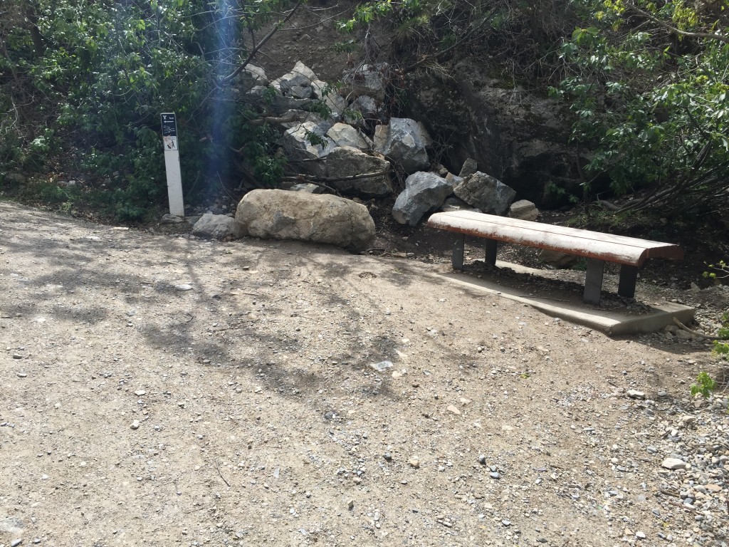 The first bench you come to is at the first switchback. It is a great place to rest