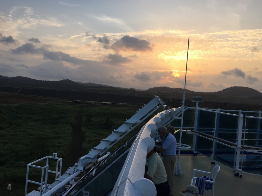 Sun setting on our Panama Canal journey