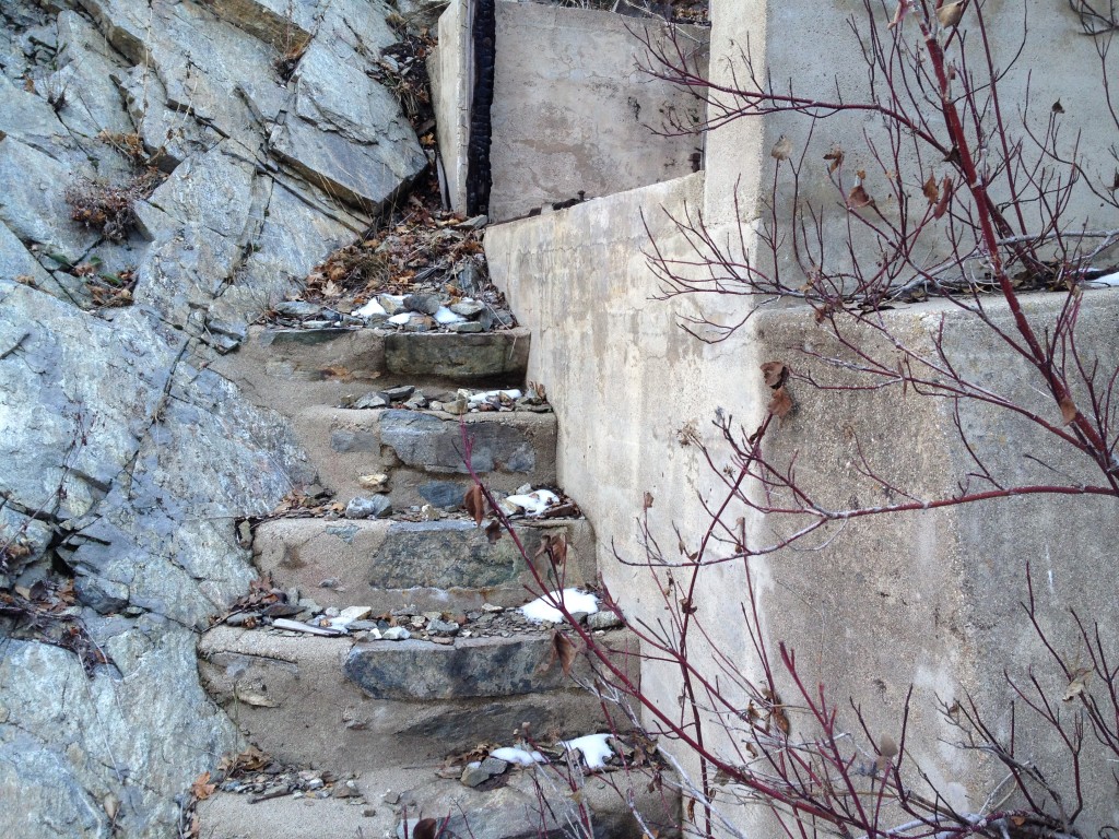 Here are some old concrete stairs that are part of the dam
