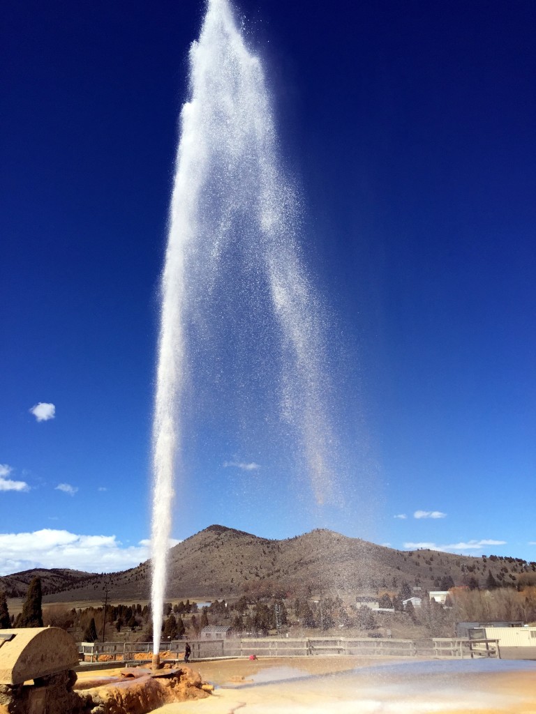 The geyser can reach up to 100 ft in height